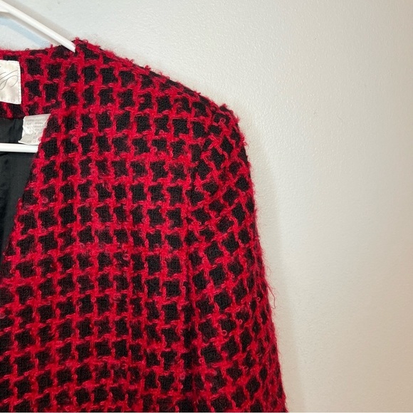 Vintage Lord & Taylor Houndstooth Tweed Blazer Red Black Wool Mohair Sz 10 - Picture 6 of 14